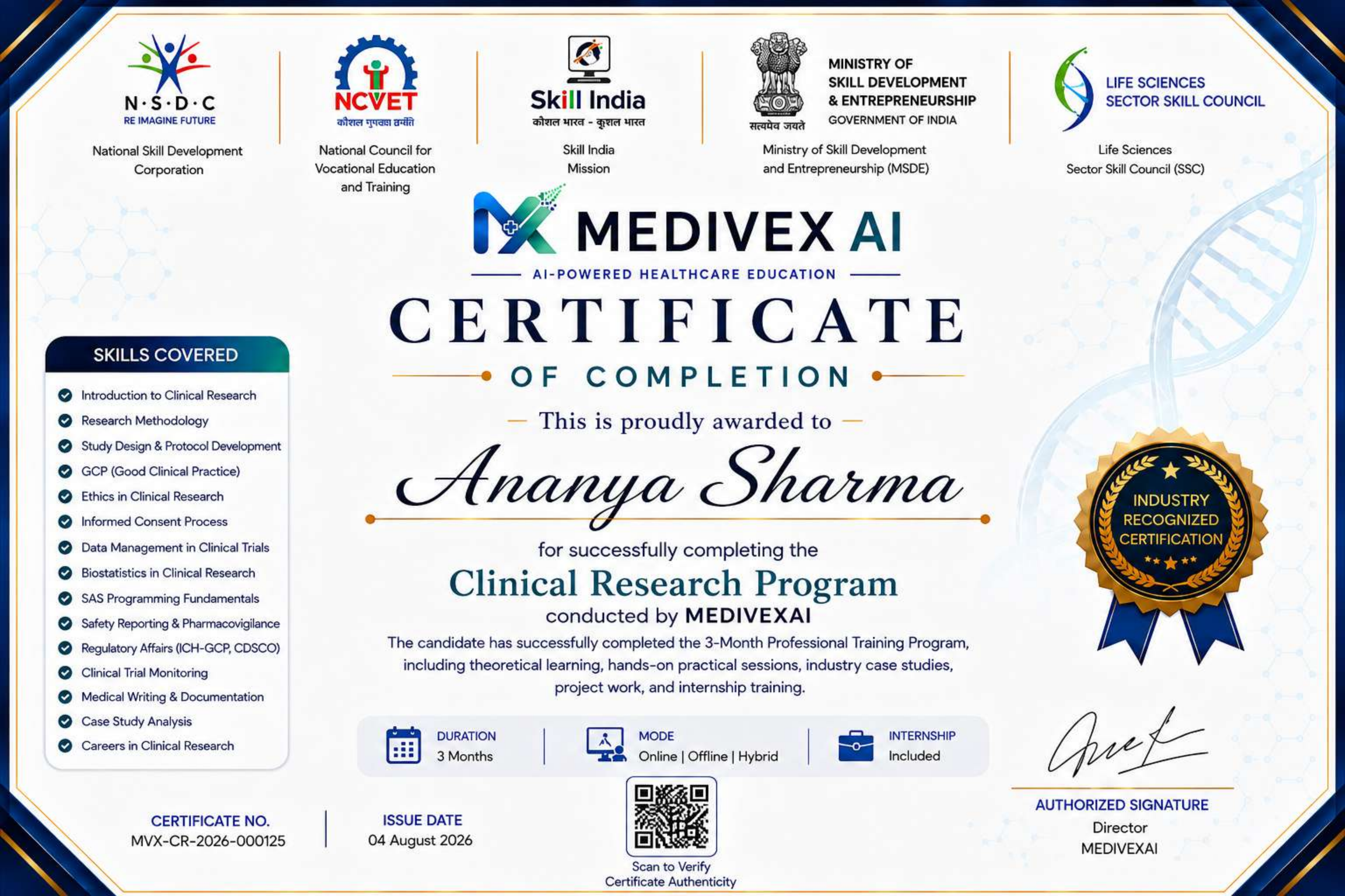 Clinical Research Professional Program - Medivex Certificate